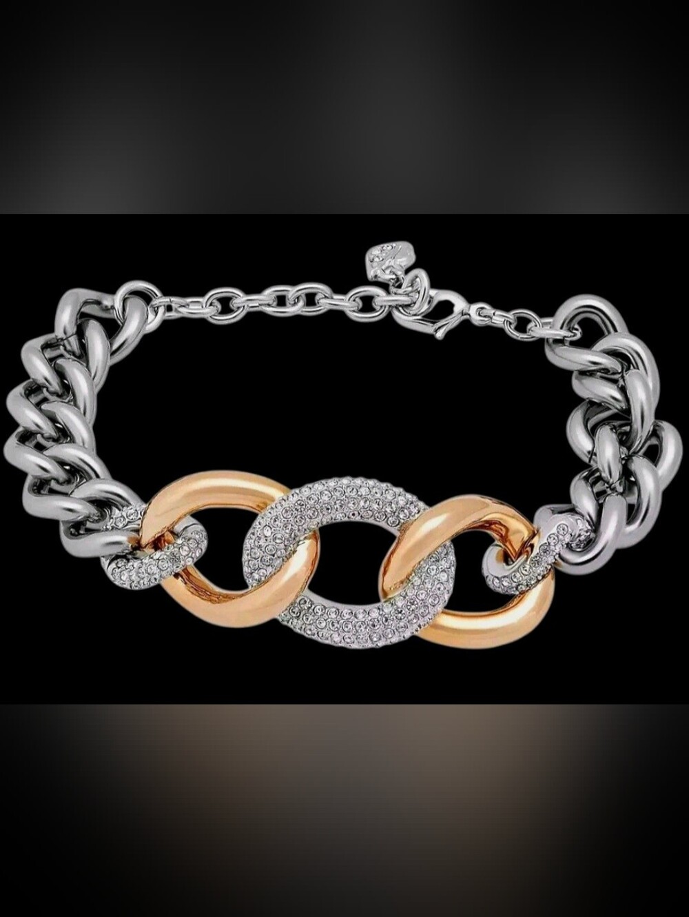 Swarovski Bound Crystal Pavé Two-Tone Chain Link Bracelet. Vintage, 8 1/2